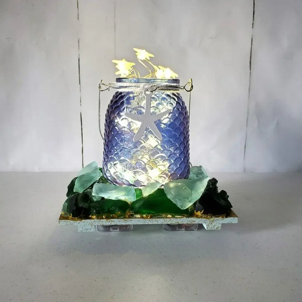 Unbranded Artisan Nautical Starfish Sea Glass Textured Decorative Night Light